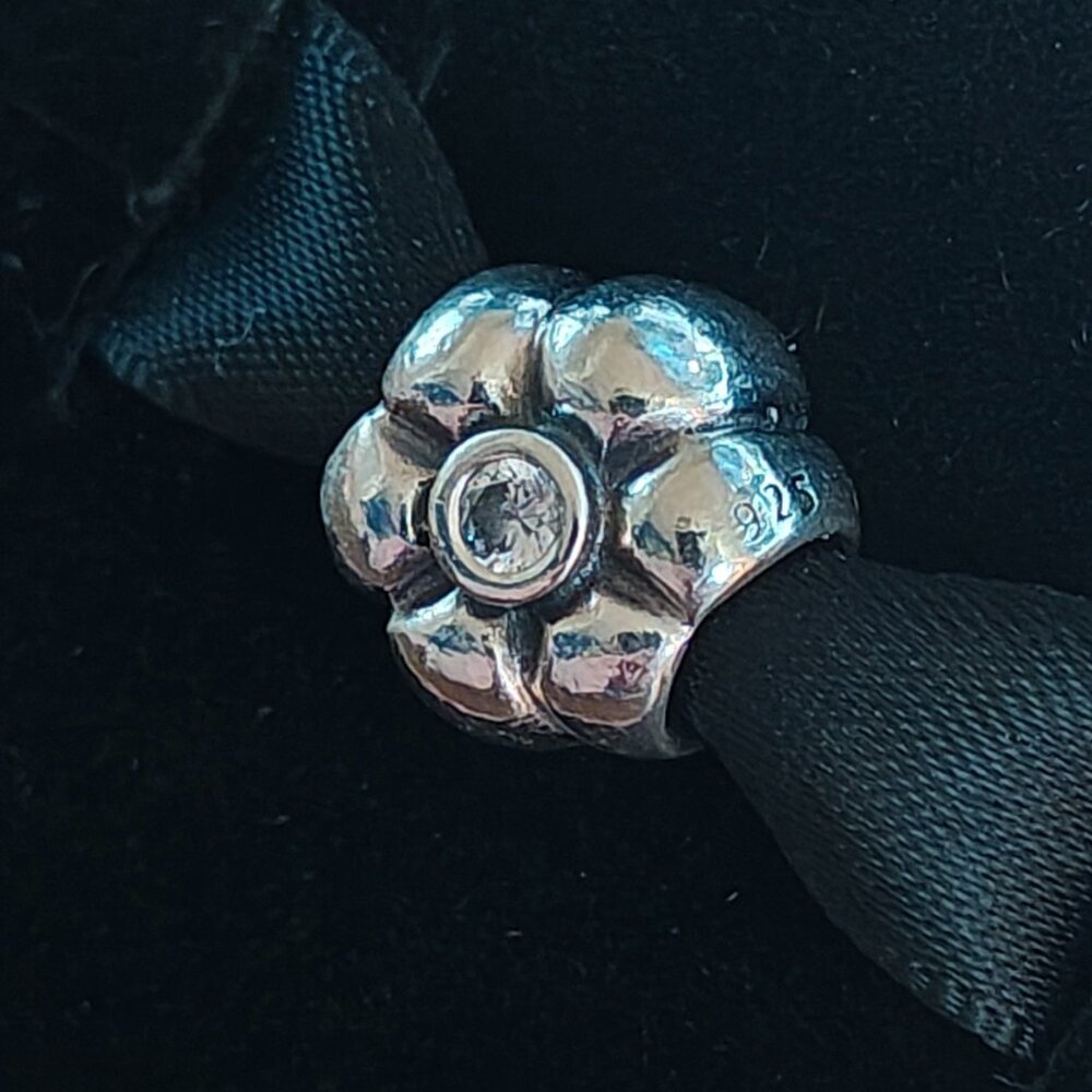 Authentic Pandora Retired Silver Flower CZ Charm 790185CZ Sterling Silver